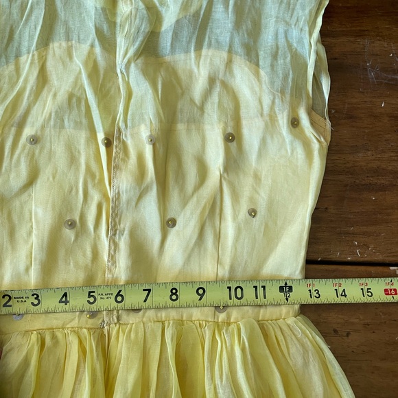 Vintage 50s Party Dress Dance Prom Yellow Satin Chiffon Fit Flare Size XS s - Picture 6 of 11
